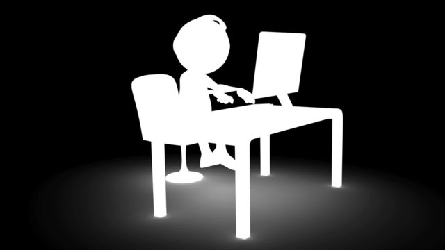3D white character typing on computer. Seamless, alpha channel