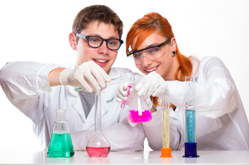 Students in chemistry lab doing reactions