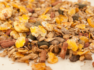 sportive muesli with corn flakes for horses. close up