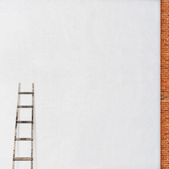 weathered brick wall with a wooden ladder