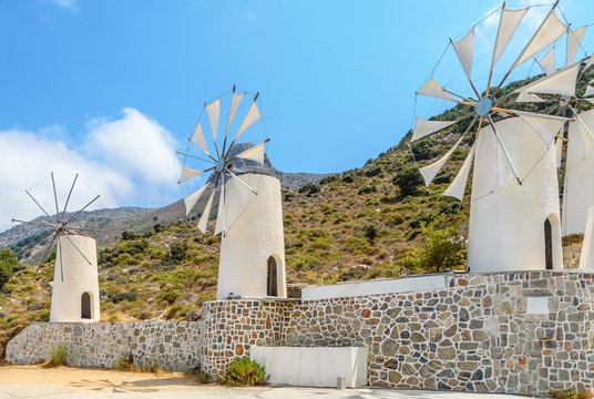 Fototapeta Windmills on Crete island, Greece (Lassithi)