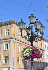 lamppost with color natural flowers