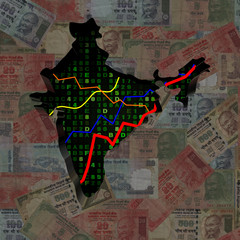 India map with hex code and graphs on Rupees illustration