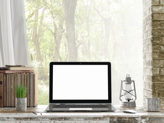 Fototapeta premium Mock up Laptop, Outdoor view,