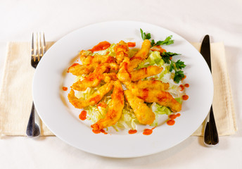 Close up Appetizing Main Course on White Plate