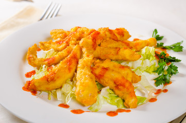 Close up Appetizing Main Course on White Plate