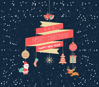 Merry Christmas and Happy New Year greeting card design