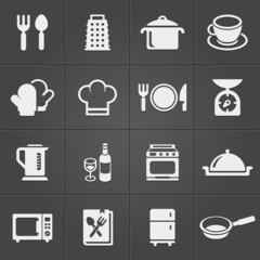 Kitchen icons on black background. Vector