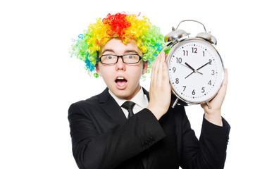 Businessman clown in funny concept isolated on white