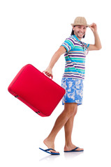 Man travelling with suitcases isolated on white