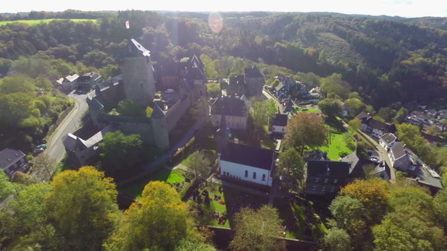 Beautiful German castle aerial, Burg on Wupper river sunshine