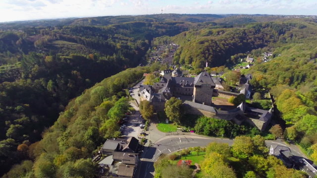 European ancient 600 year old castle in Germany Europe, aerial