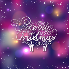 Happy new year Christmas lettering with hand drawn sheep and