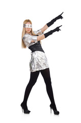 Woman in tech concept isolated on white