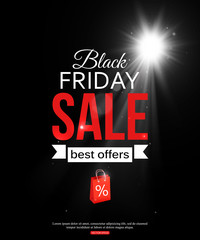 Black friday sale shining typographical background with and