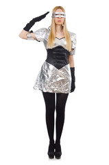 Woman in tech concept isolated on white