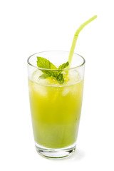 Glass of fresh kiwi juice isolated on white background