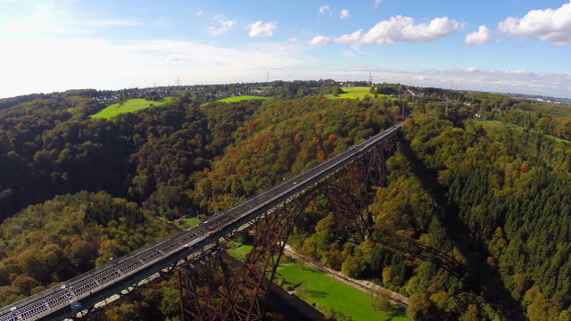 Railroad bridge aerial, spectacular view Solingen Germany Europe