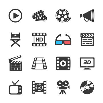 Cinema and movie icons white. Vector