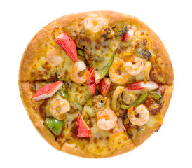 Delicious pizza with seafood isolated on white with clipping pat