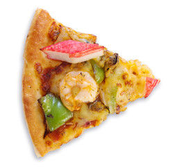 Slice of pizza with seafood isolated on white with clipping path