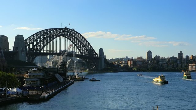 Panning shot of Sydney Harbor
