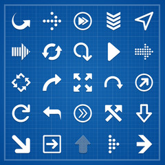 Arrow sign pack on blueprint. Vector elements