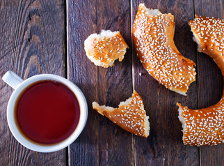 Fototapeta premium tea and bagel