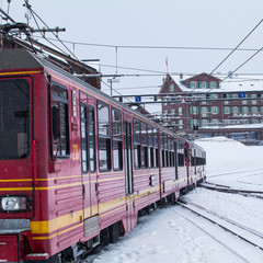 Train station in the Swiss Alps.  JUNGFRAU, SWITZERLAND. Mountai