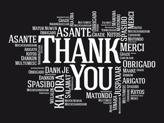 Thank You Word Cloud in different languages, presentation