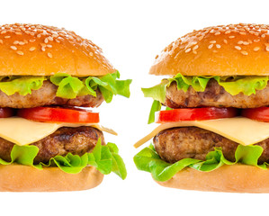 Big hamburger on white background