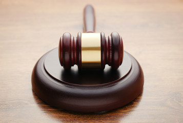 Judges wooden gavel in a courtroom