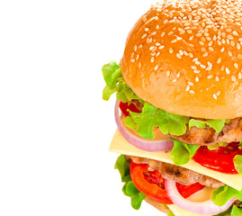 Big hamburger on white background