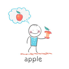 man eats an apple and think of the apple