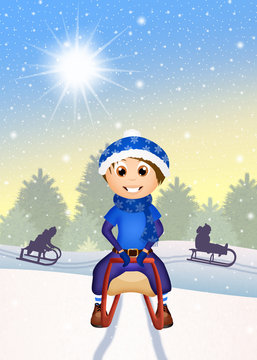 child on sleigh