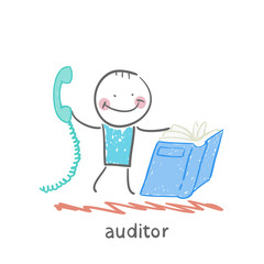 auditor with the book and phone