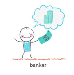 banker with the dollar thinks about money