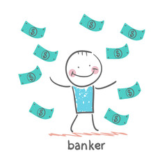 banker and a lot of money falling around