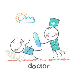 Doctor giving a pill