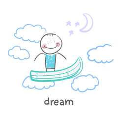 man flying in a dream boat