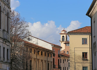 Bell tower and houses of san marco quartier in vicenza italy