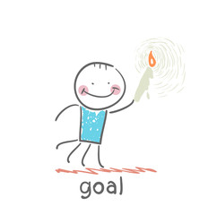 man walks with a candle to the goal