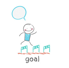 man running with obstacles to the goal