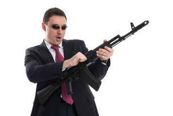 bodyguard with automatic rifle