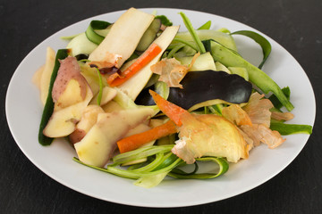 vegetable skin in white dish