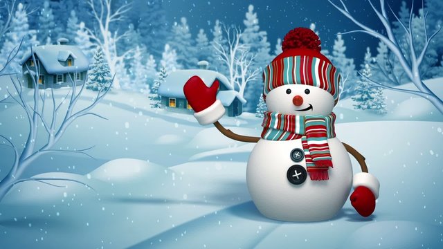 Christmas 3d snowman greeting card, winter landscape