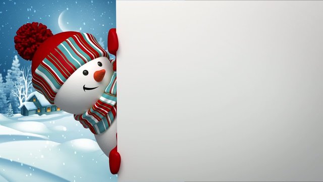 Christmas background, snowman winter landscape
