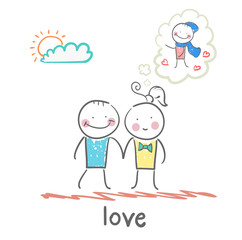 girl standing with a guy and thinks about the other guy