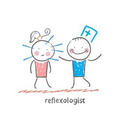 reflexologist works with a patient with needles