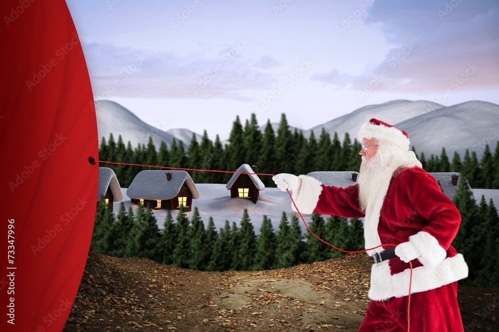 Aufkleber composite image of santa pulls something with a rope